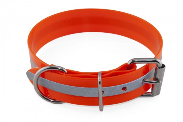 BioThane® Halsband – Rollschnalle – 38 mm – Neon-Orange-Reflex