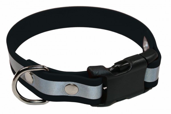 BioThane® Halsband – Klickverschluss – 25 mm Reflex – Schwarz